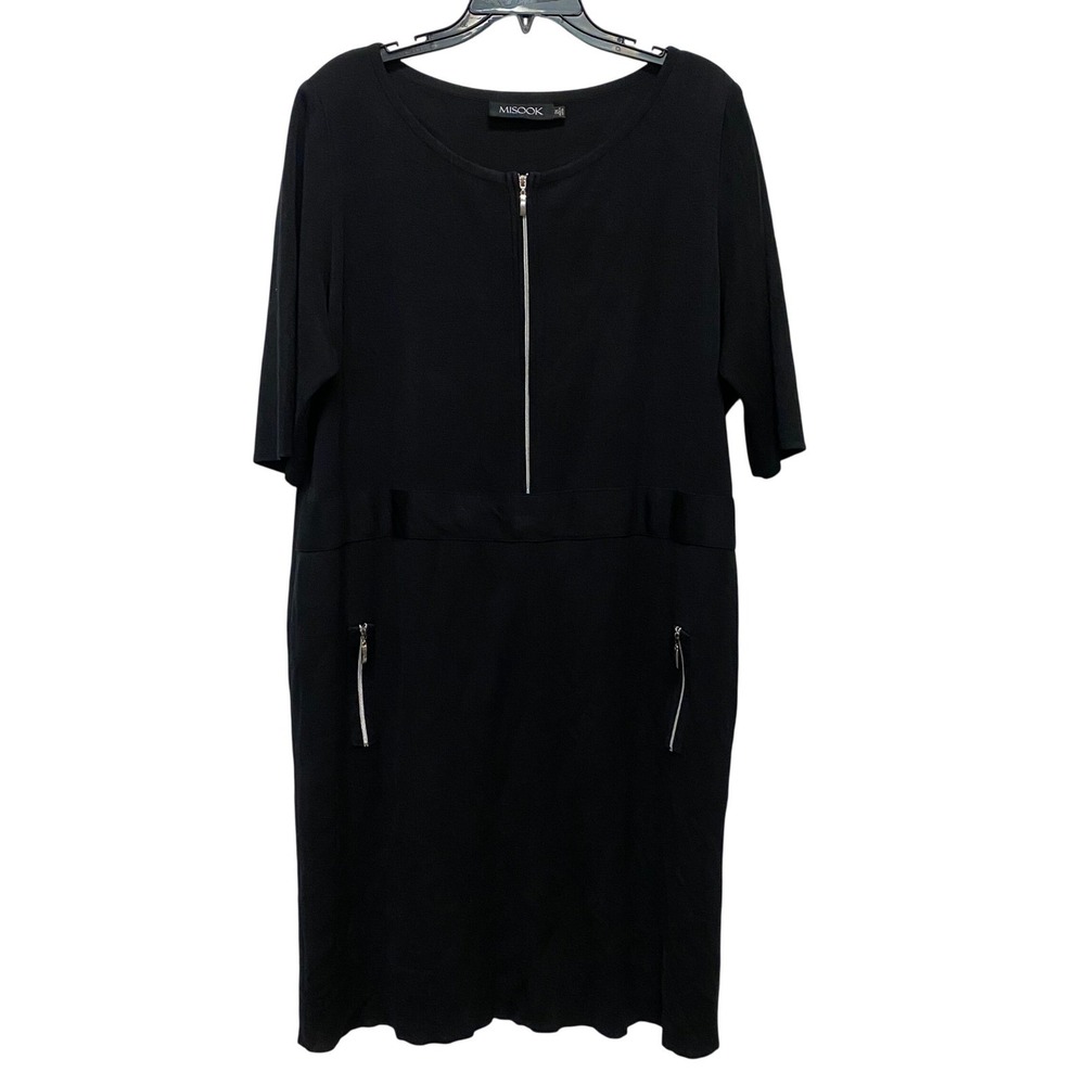 Misook Black Dress Plus Sz 2X Zipper Front Knit Sheath Career Work Office